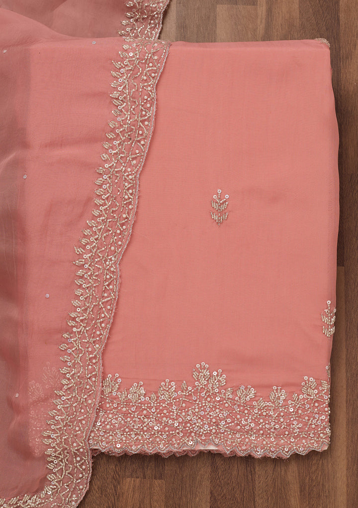 Peach Stonework Tissue Unstitched Salwar Suit