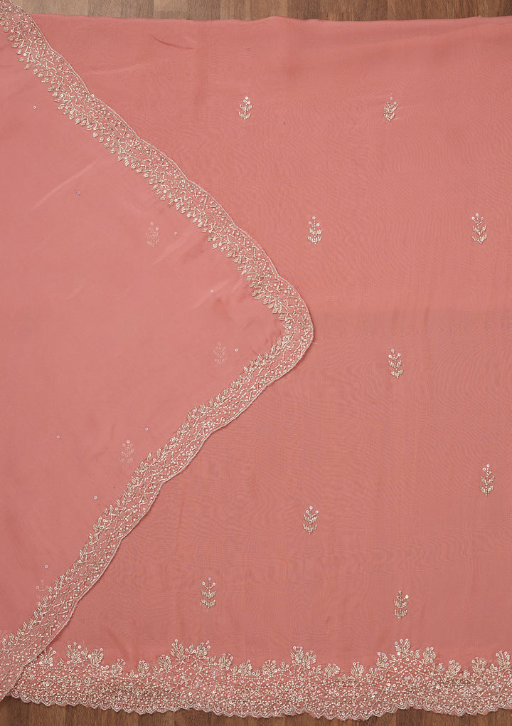 Peach Stonework Tissue Unstitched Salwar Suit