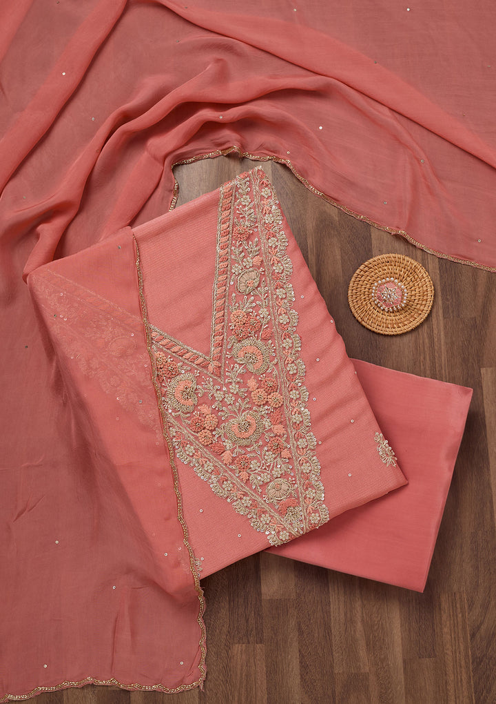 Peach Stonework Tissue Unstitched Salwar Suit
