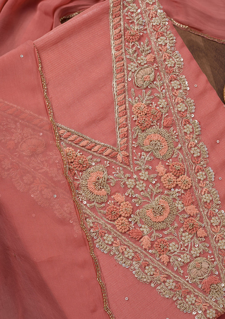 Peach Stonework Tissue Unstitched Salwar Suit