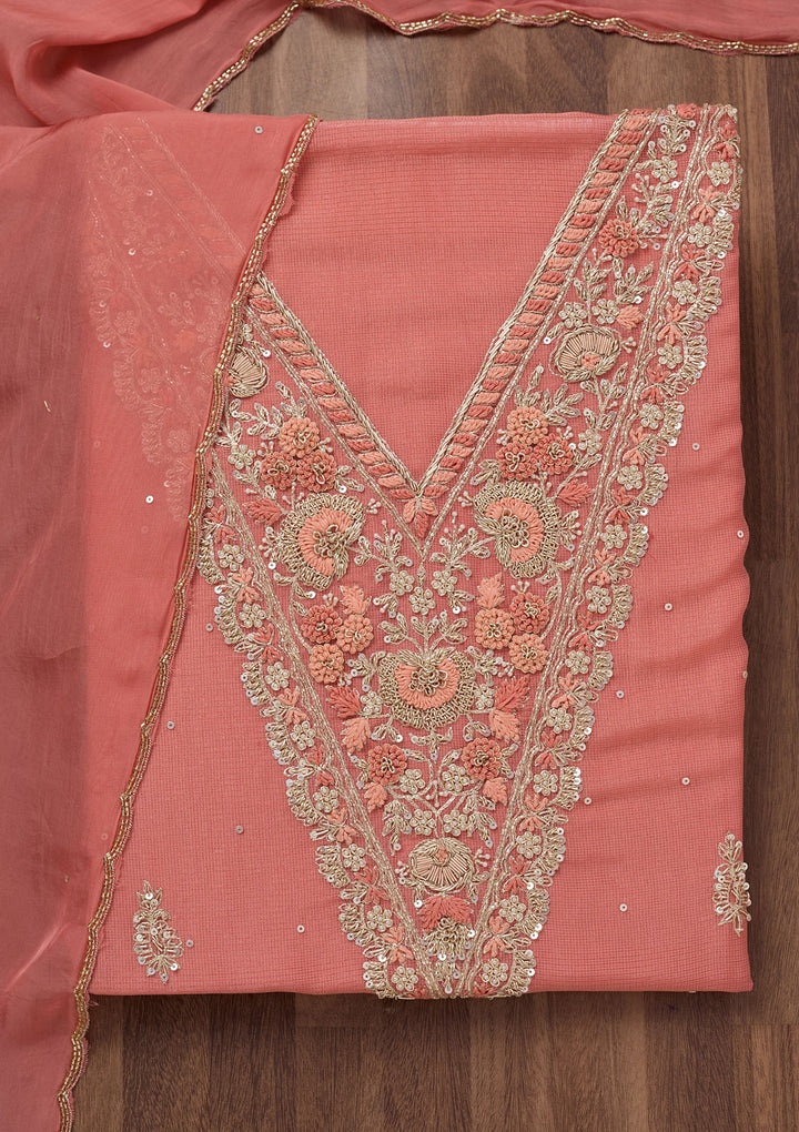 Peach Stonework Tissue Unstitched Salwar Suit