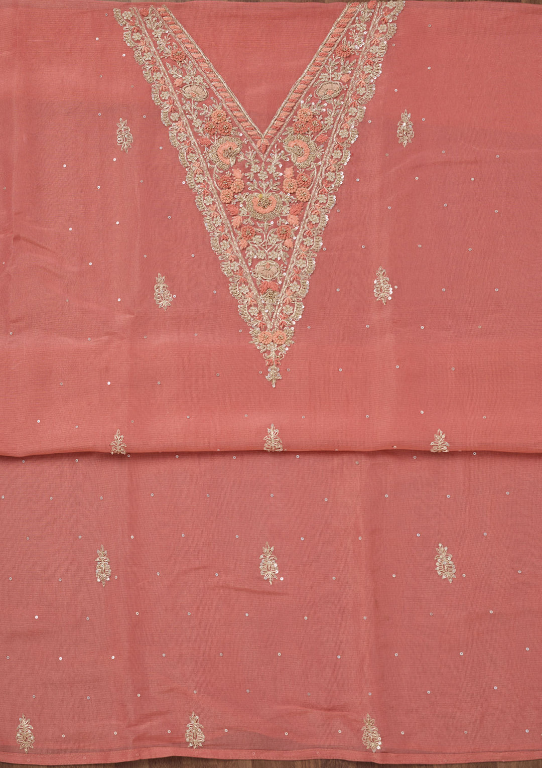 Peach Stonework Tissue Unstitched Salwar Suit