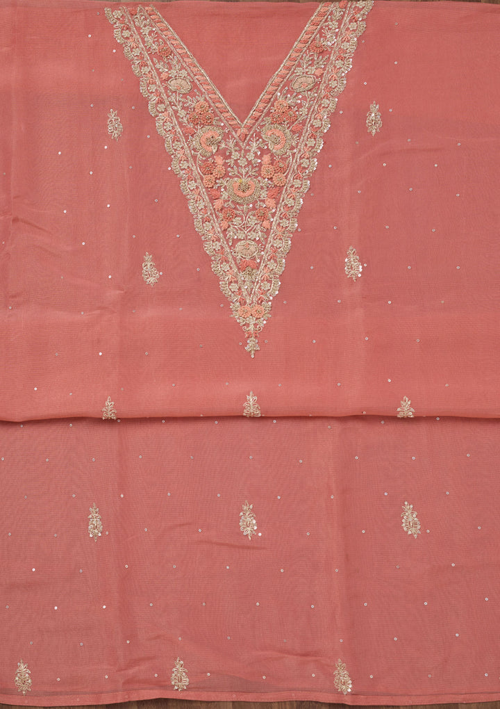 Peach Stonework Tissue Unstitched Salwar Suit