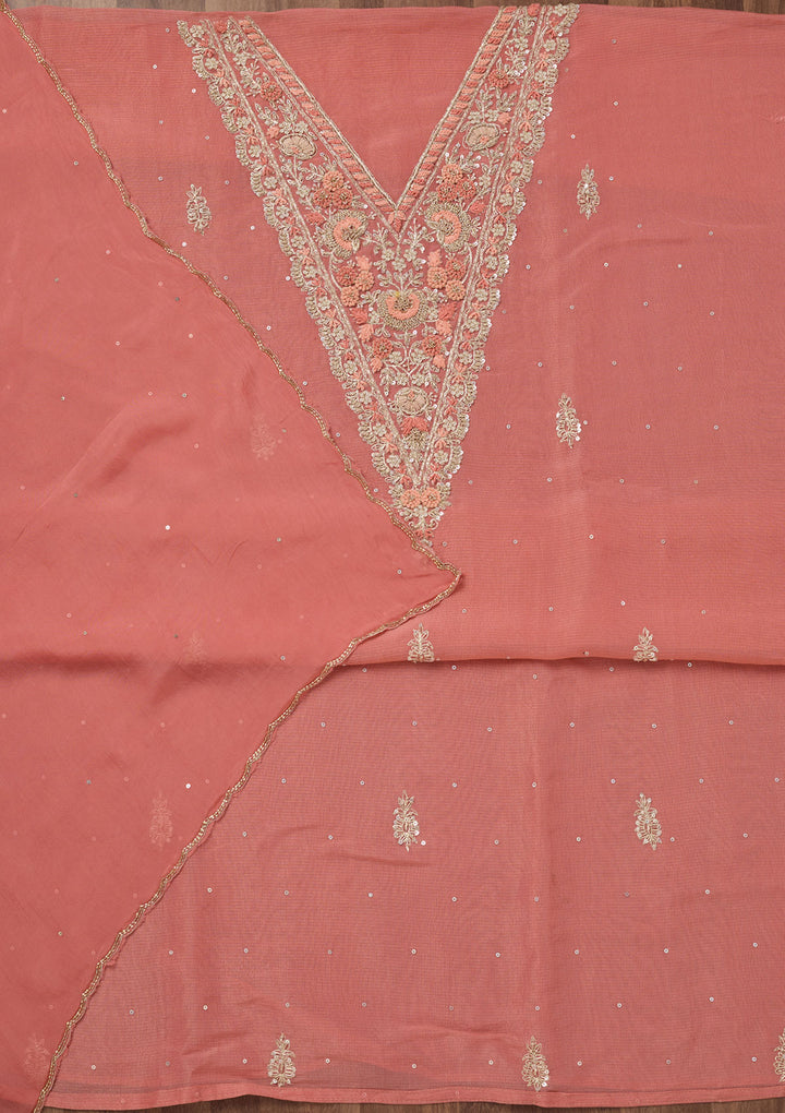 Peach Stonework Tissue Unstitched Salwar Suit