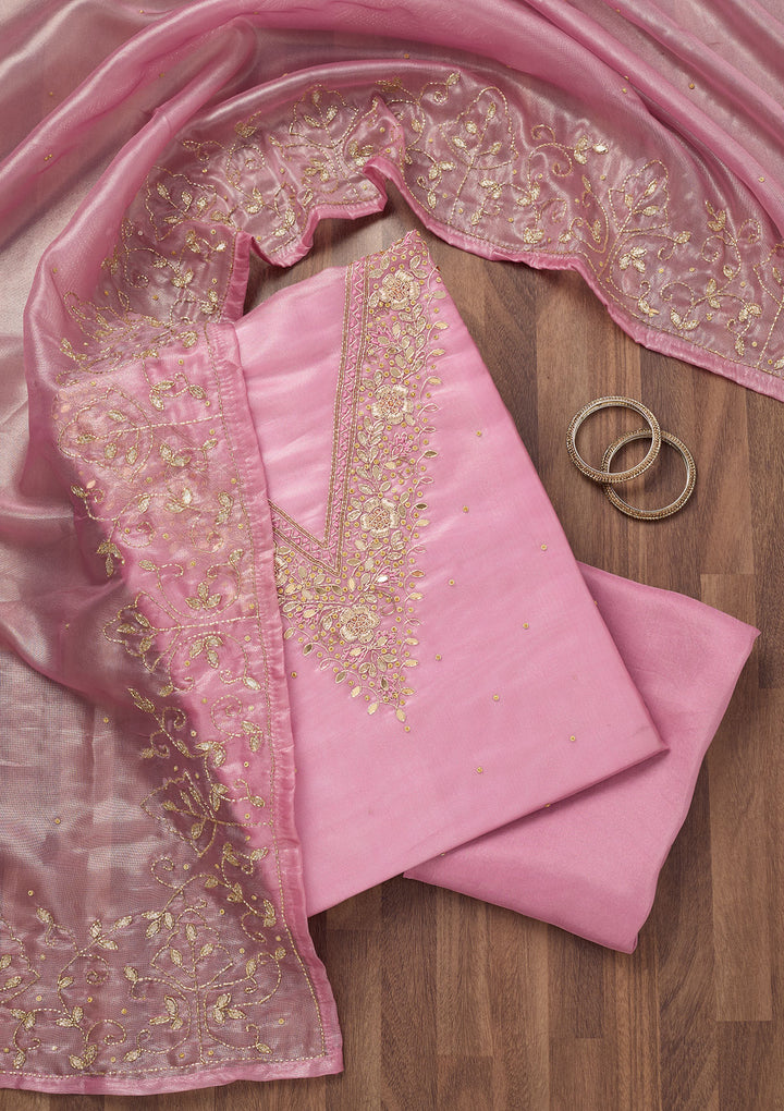 Peach Stonework Tissue Unstitched Salwar Suit