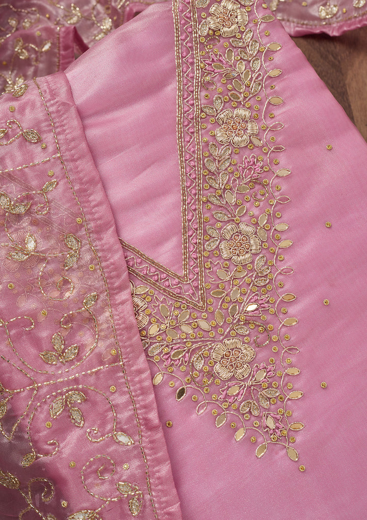 Peach Stonework Tissue Unstitched Salwar Suit