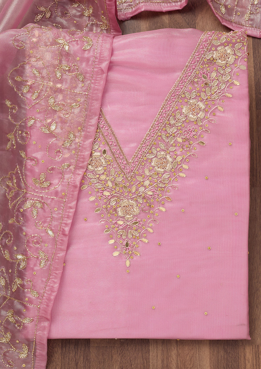 Peach Stonework Tissue Unstitched Salwar Suit