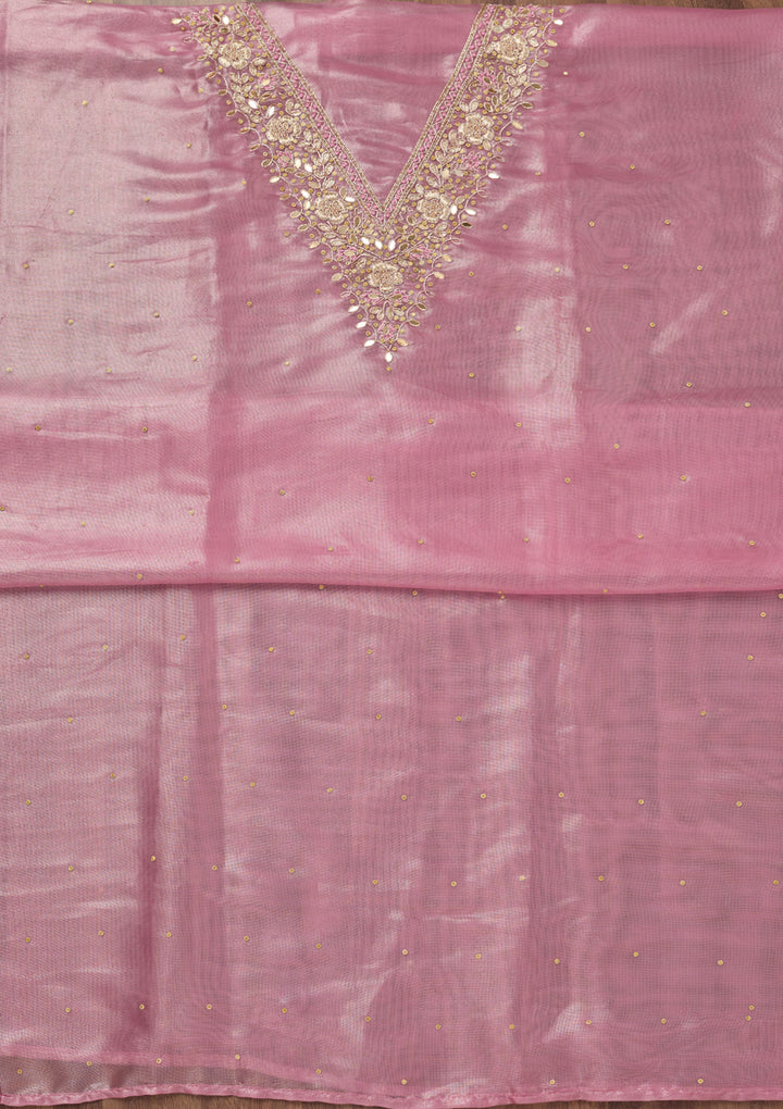 Peach Stonework Tissue Unstitched Salwar Suit