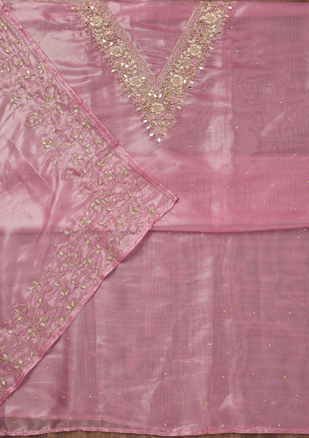 Peach Stonework Tissue Unstitched Salwar Suit