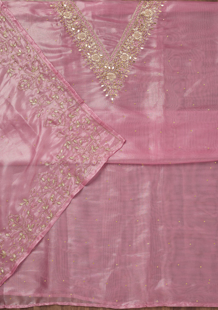 Peach Stonework Tissue Unstitched Salwar Suit