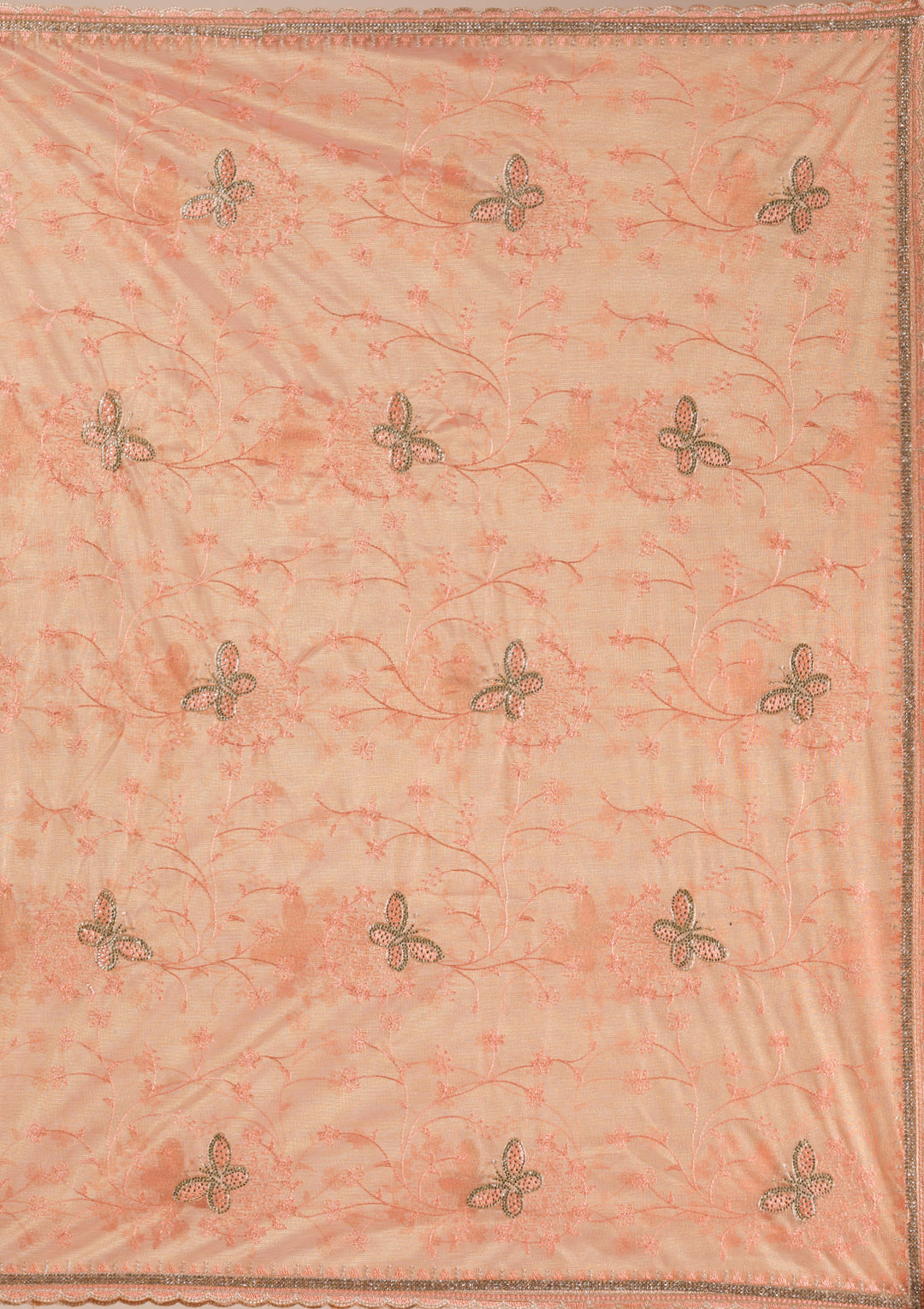 Peach Stonework Tissue Saree
