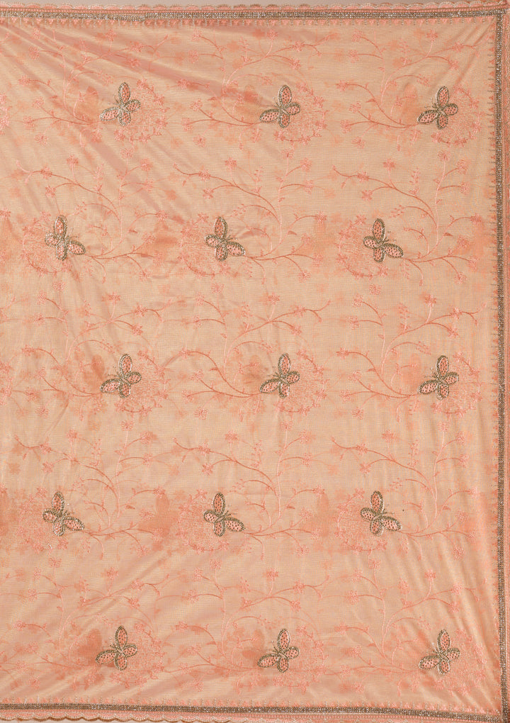 Peach Stonework Tissue Saree