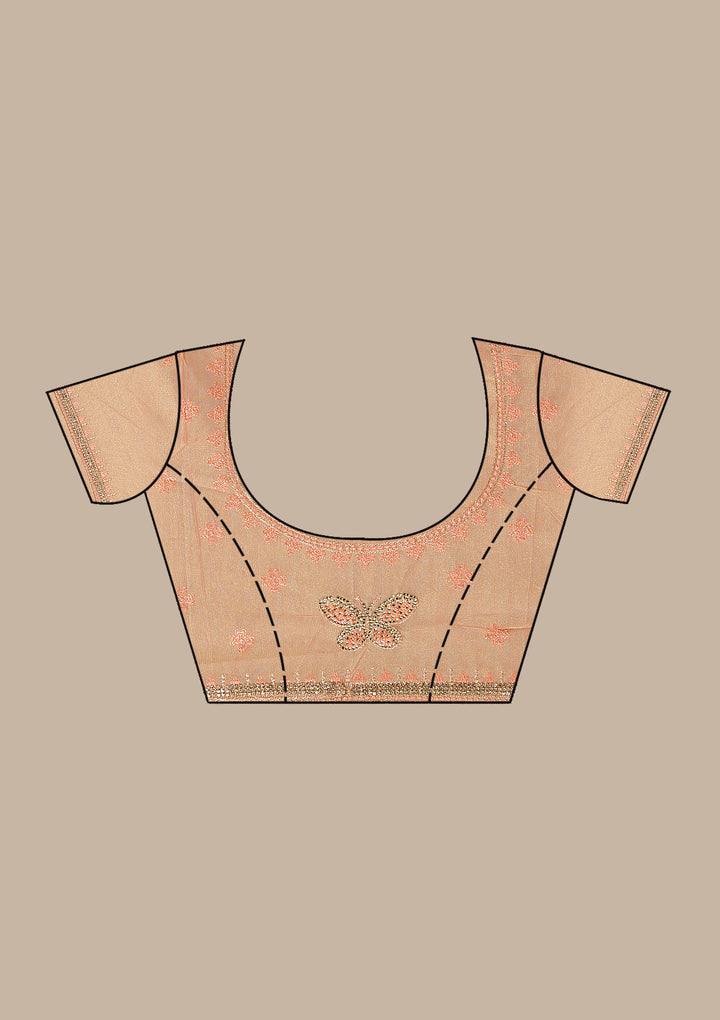 Peach Stonework Tissue Saree