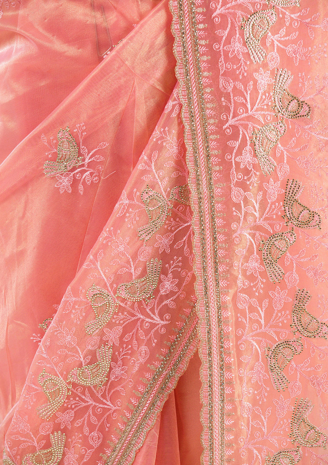 Peach Stonework Tissue Saree
