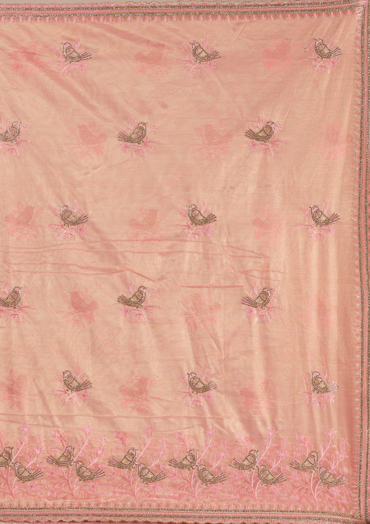Peach Stonework Tissue Saree