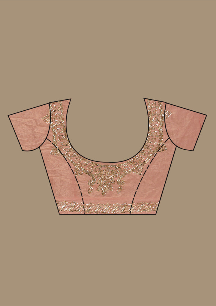 Peach Stonework Tissue Saree