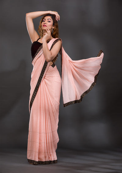 Peach Swarovski Georgette Saree-Koskii