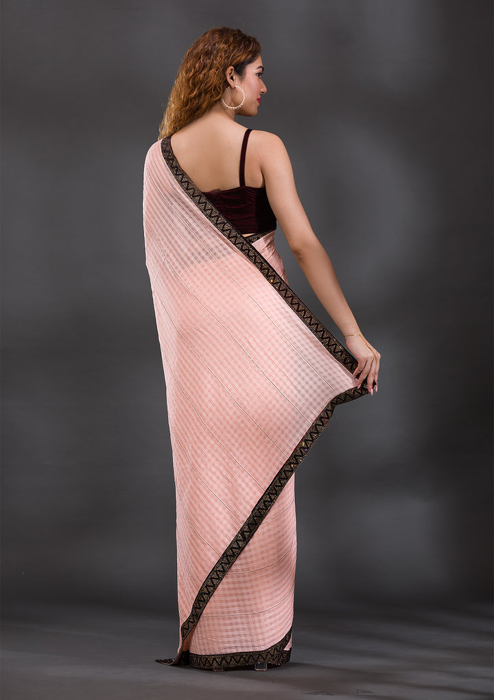 Peach Swarovski Georgette Saree