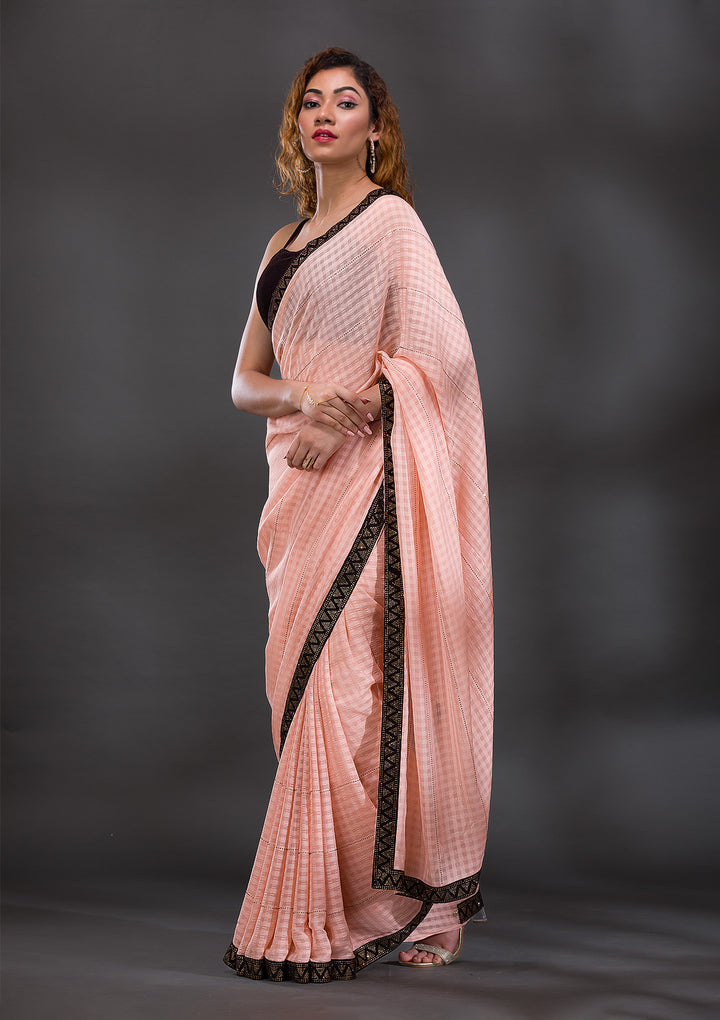 Peach Swarovski Georgette Saree