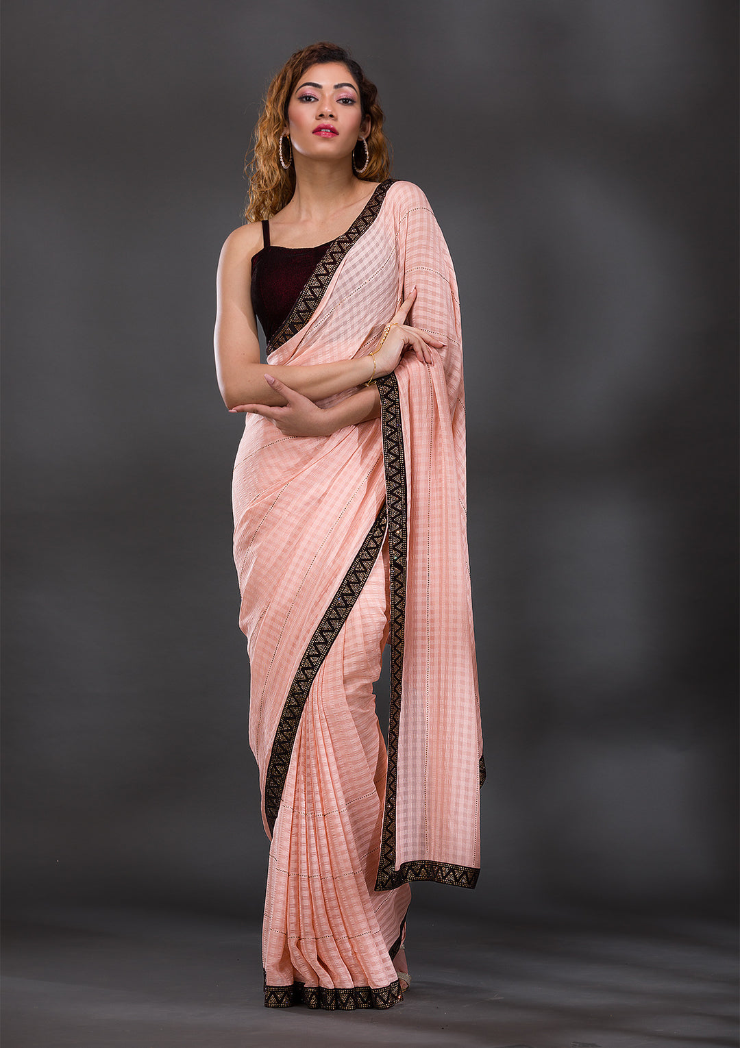Peach Swarovski Georgette Saree