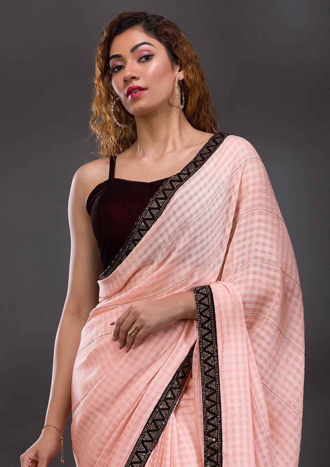 Peach Swarovski Georgette Saree