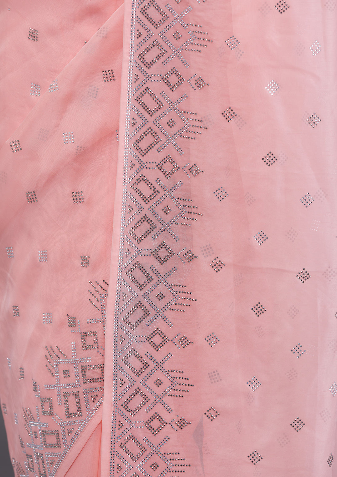 Peach Swarovski Satin Saree