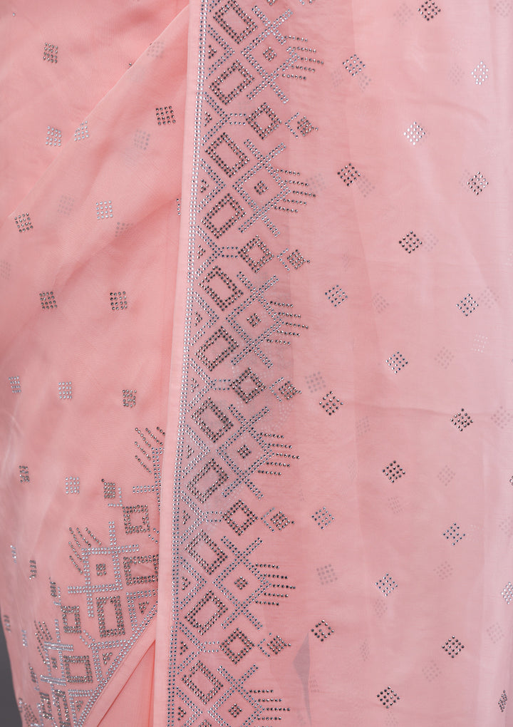 Peach Swarovski Satin Saree