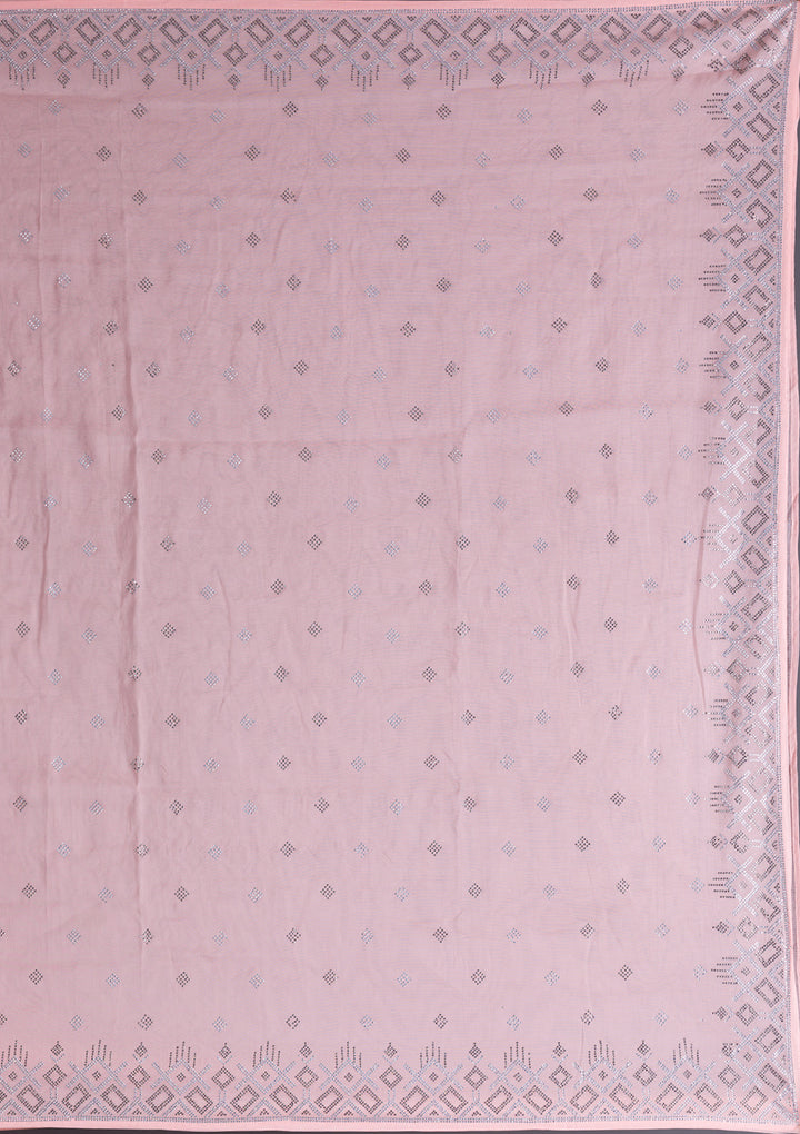 Peach Swarovski Satin Saree