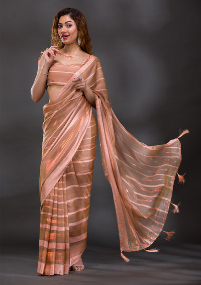 Peach Swarovski Shimmer Georgette Saree-Koskii