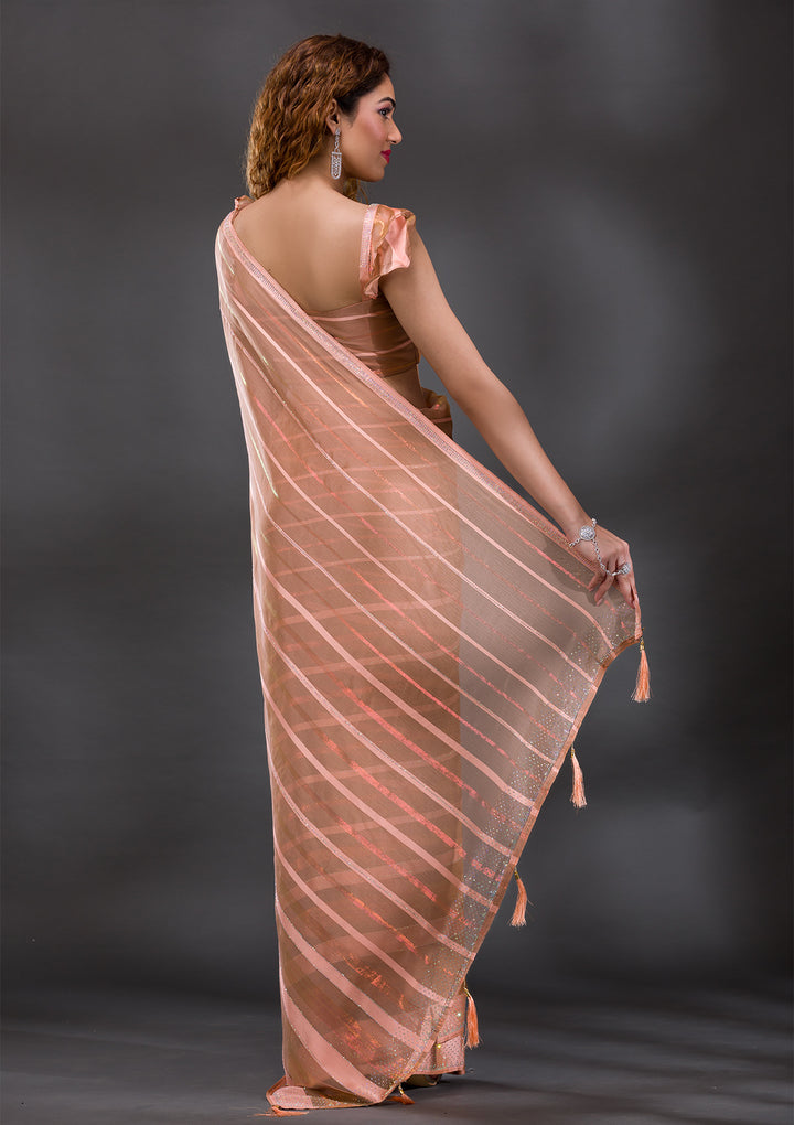 Peach Swarovski Shimmer Georgette Saree