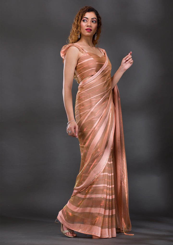 Peach Swarovski Shimmer Georgette Saree