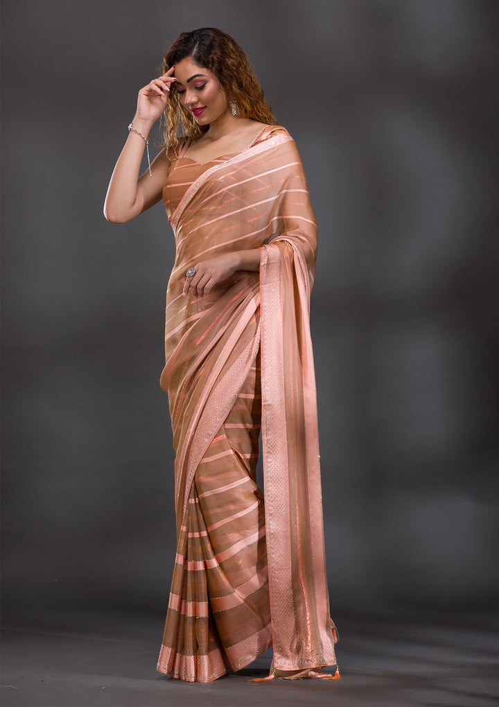 Peach Swarovski Shimmer Georgette Saree