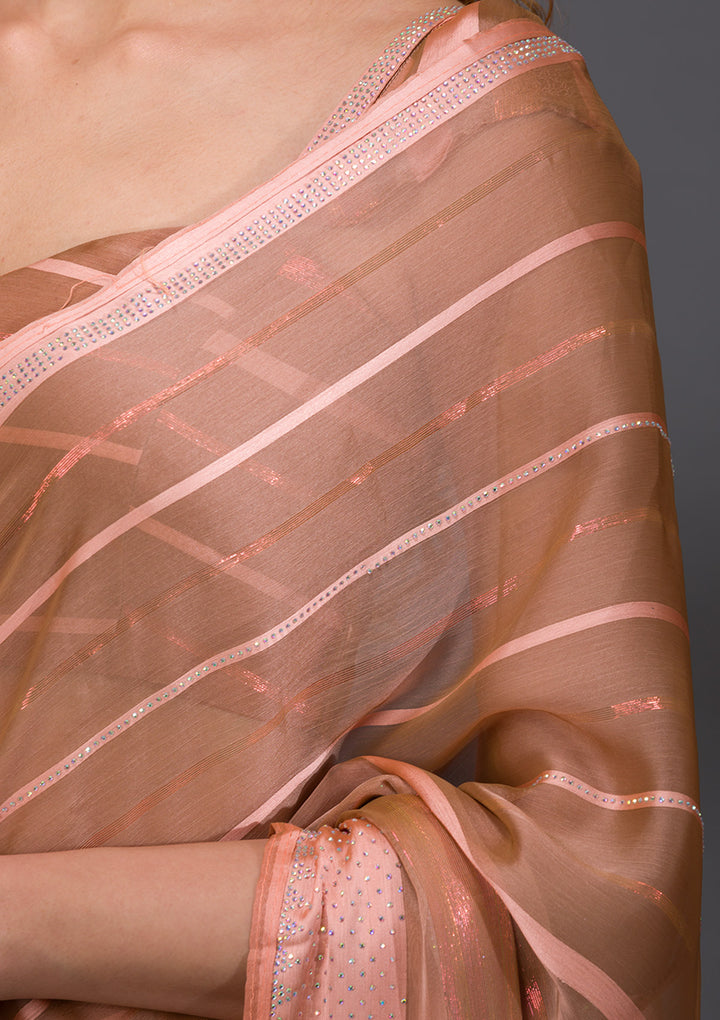 Peach Swarovski Shimmer Georgette Saree