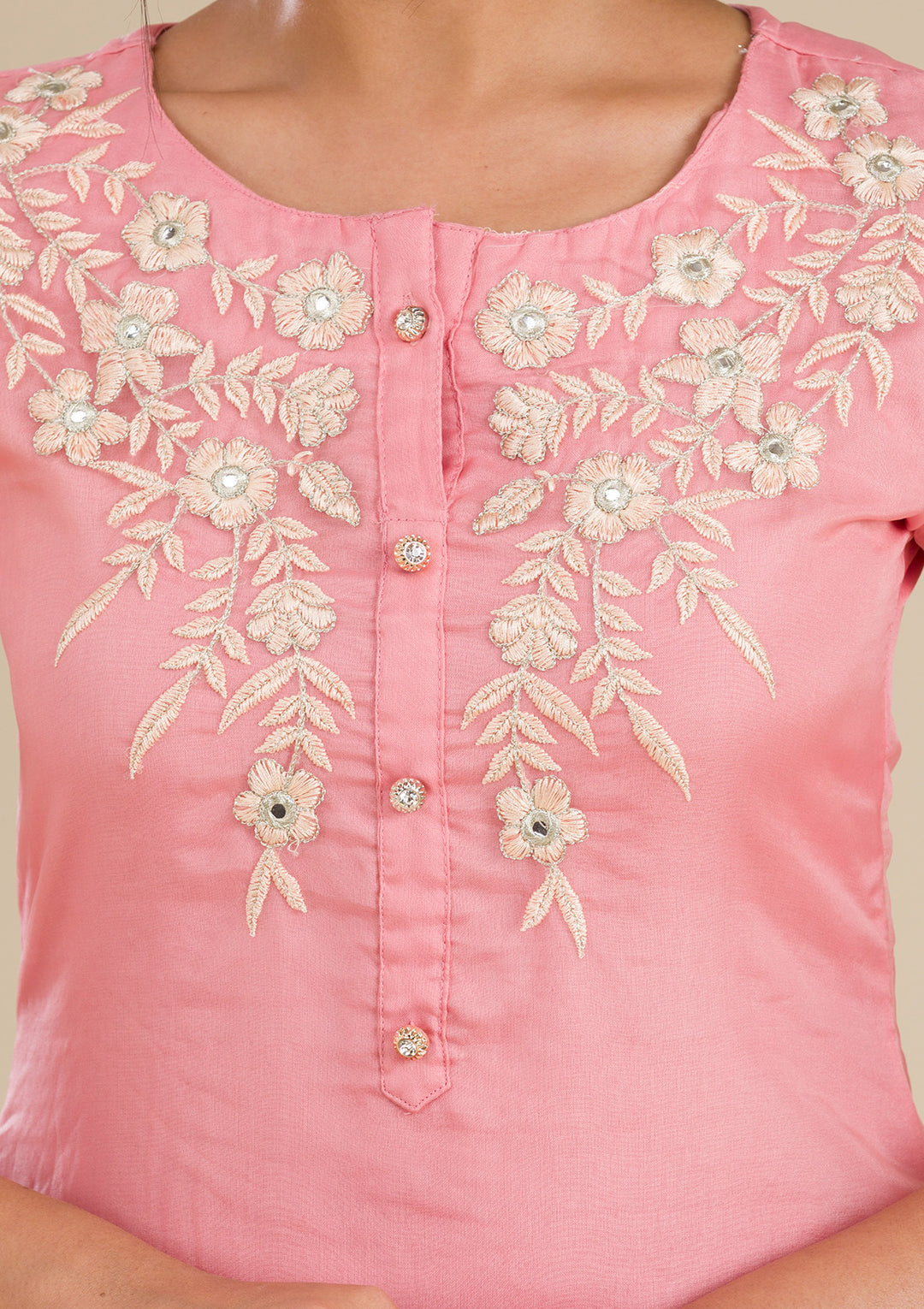 Peach Threadwork Chiffon Readymade Salwar Suit