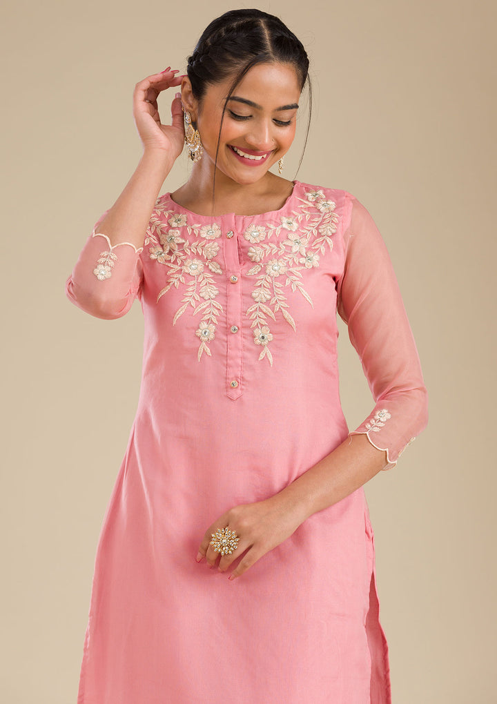 Peach Threadwork Chiffon Readymade Salwar Suit