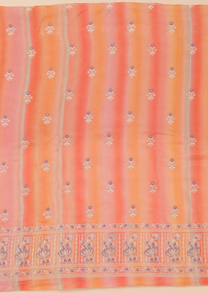 Peach Threadwork Chiffon Unstitched Salwar Suit