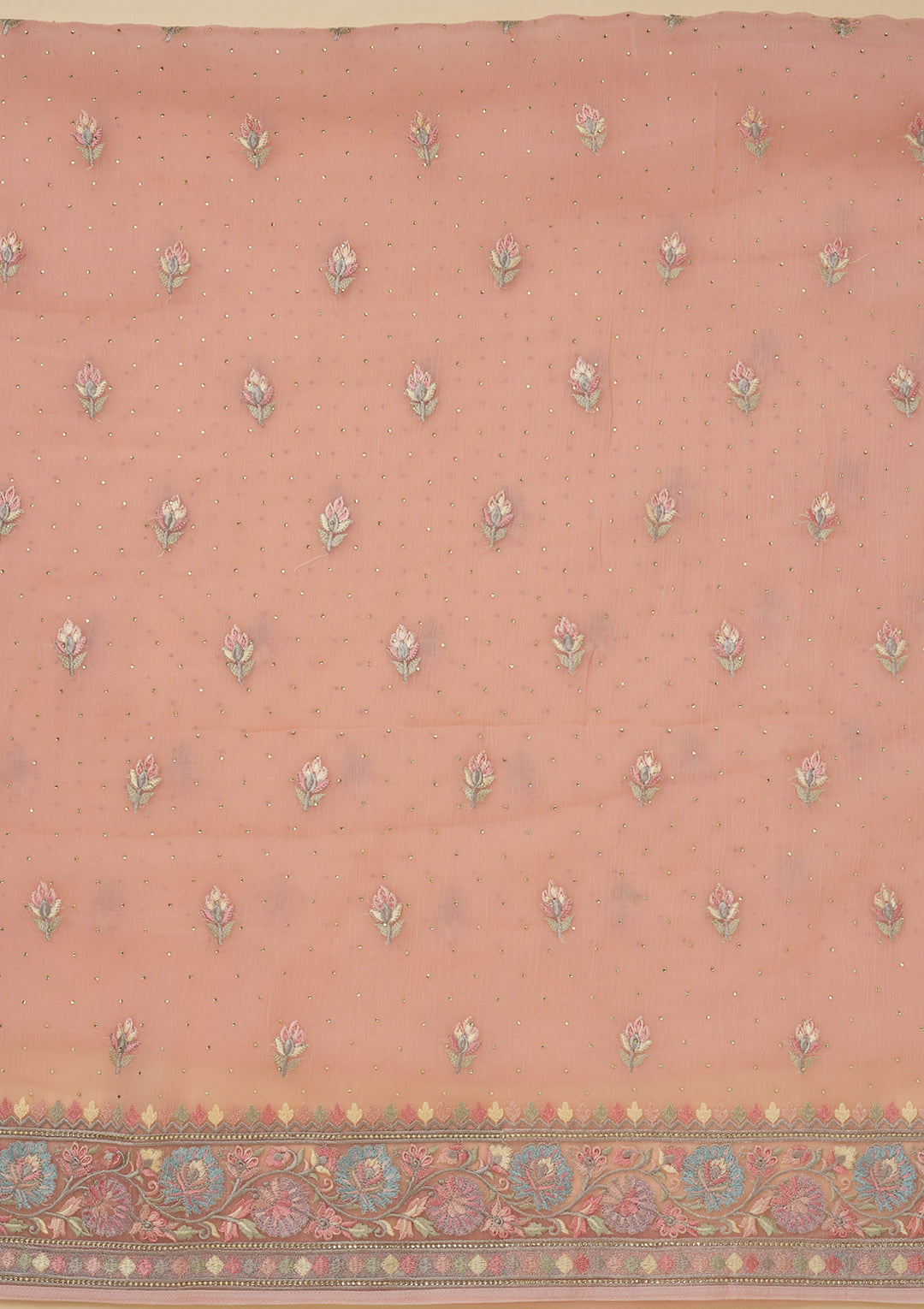 Peach Threadwork Chiffon Unstitched Salwar Suit
