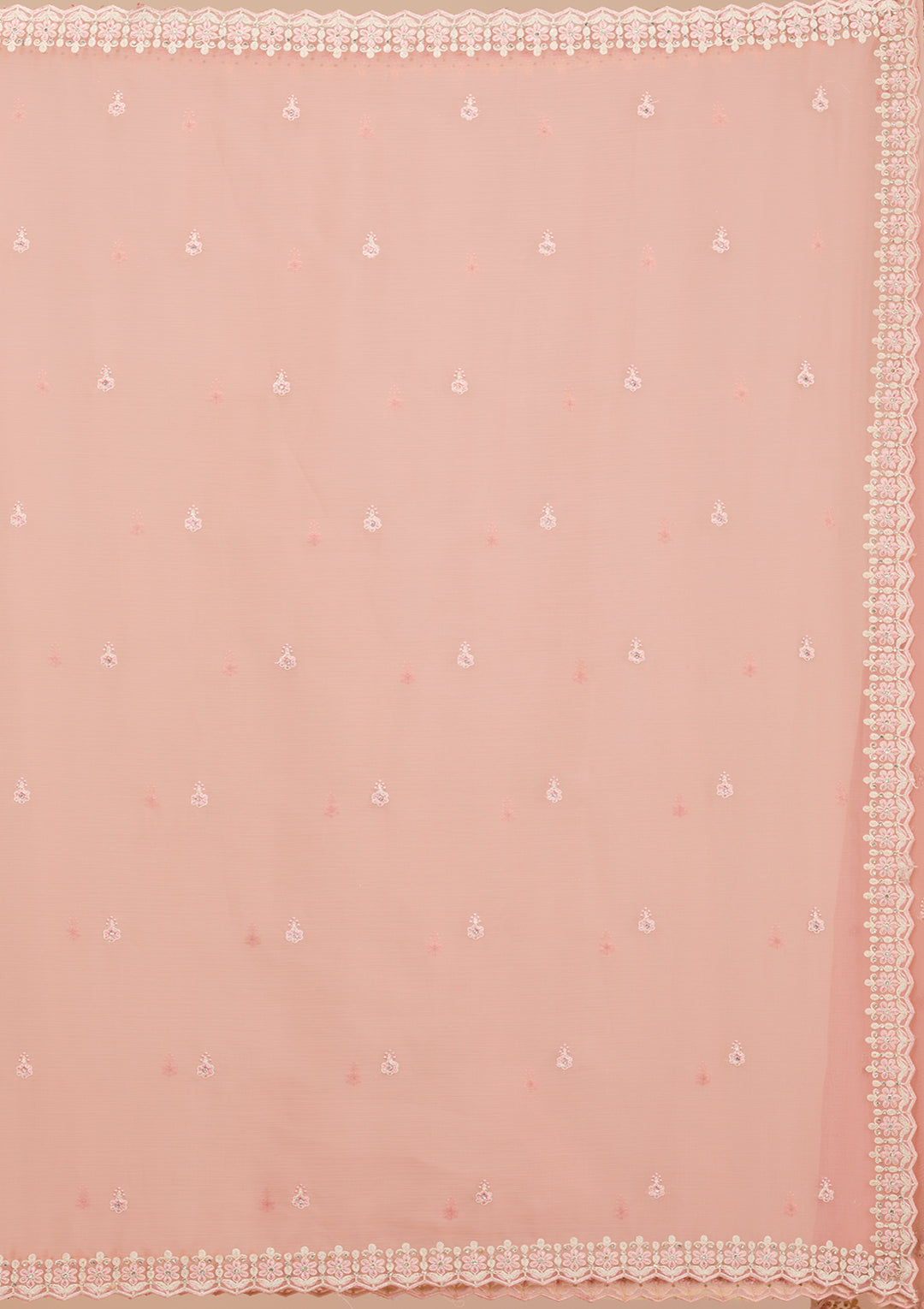 Peach Threadwork Chiffon Saree