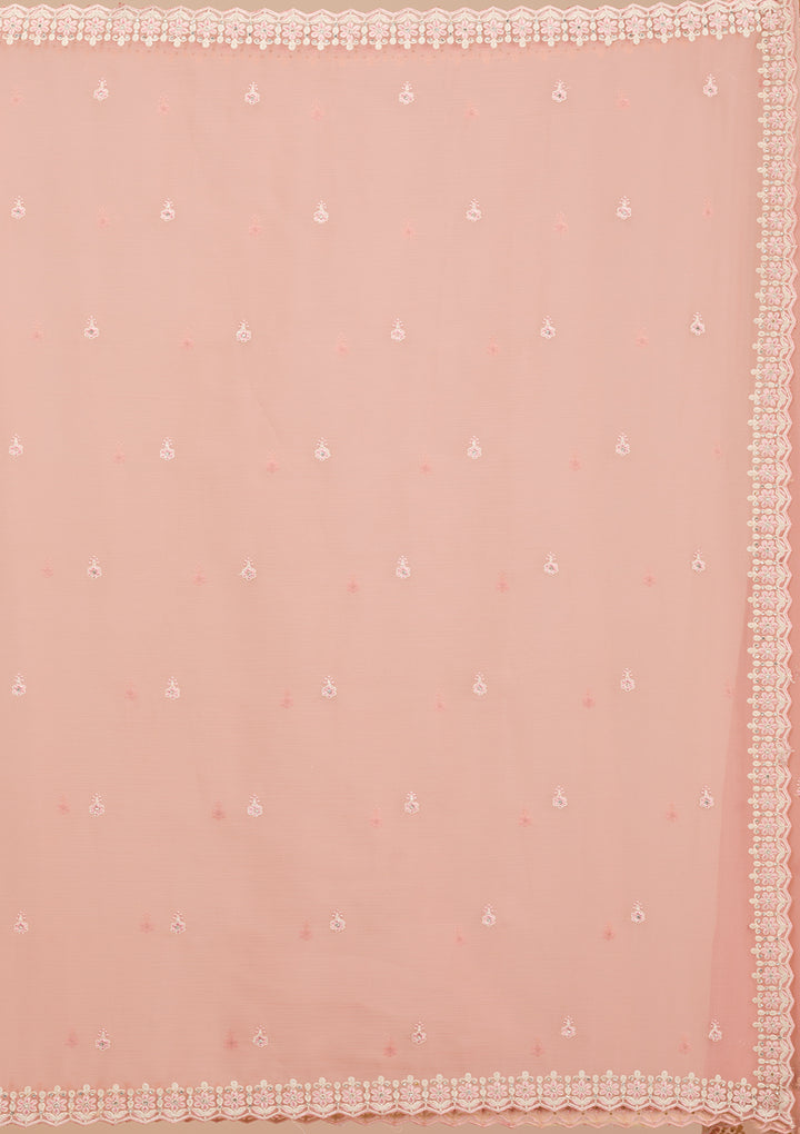 Peach Threadwork Chiffon Saree