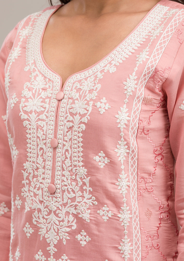Peach Threadwork Cotton Readymade Salwar Suit