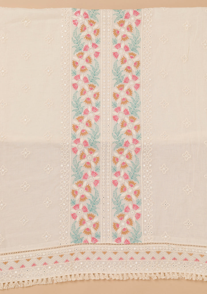 Peach Threadwork Cotton Unstitched Salwar Suit