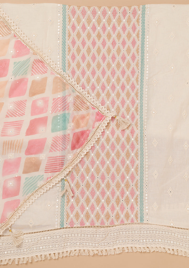 Peach Threadwork Cotton Unstitched Salwar Suit