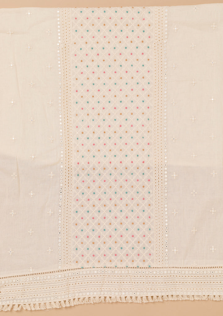 Peach Threadwork Cotton Unstitched Salwar Suit