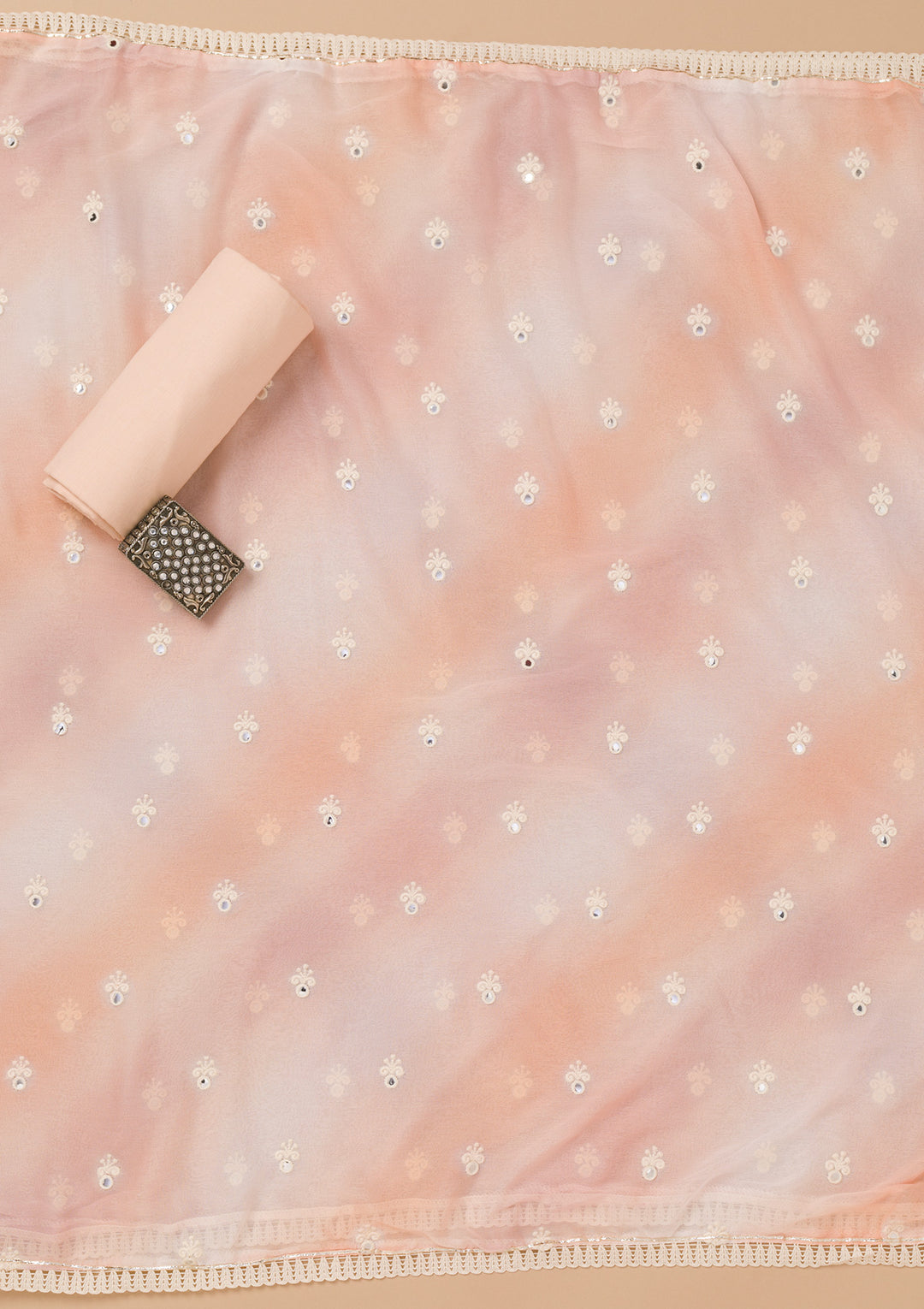Peach Threadwork Cotton Unstitched Salwar Suit