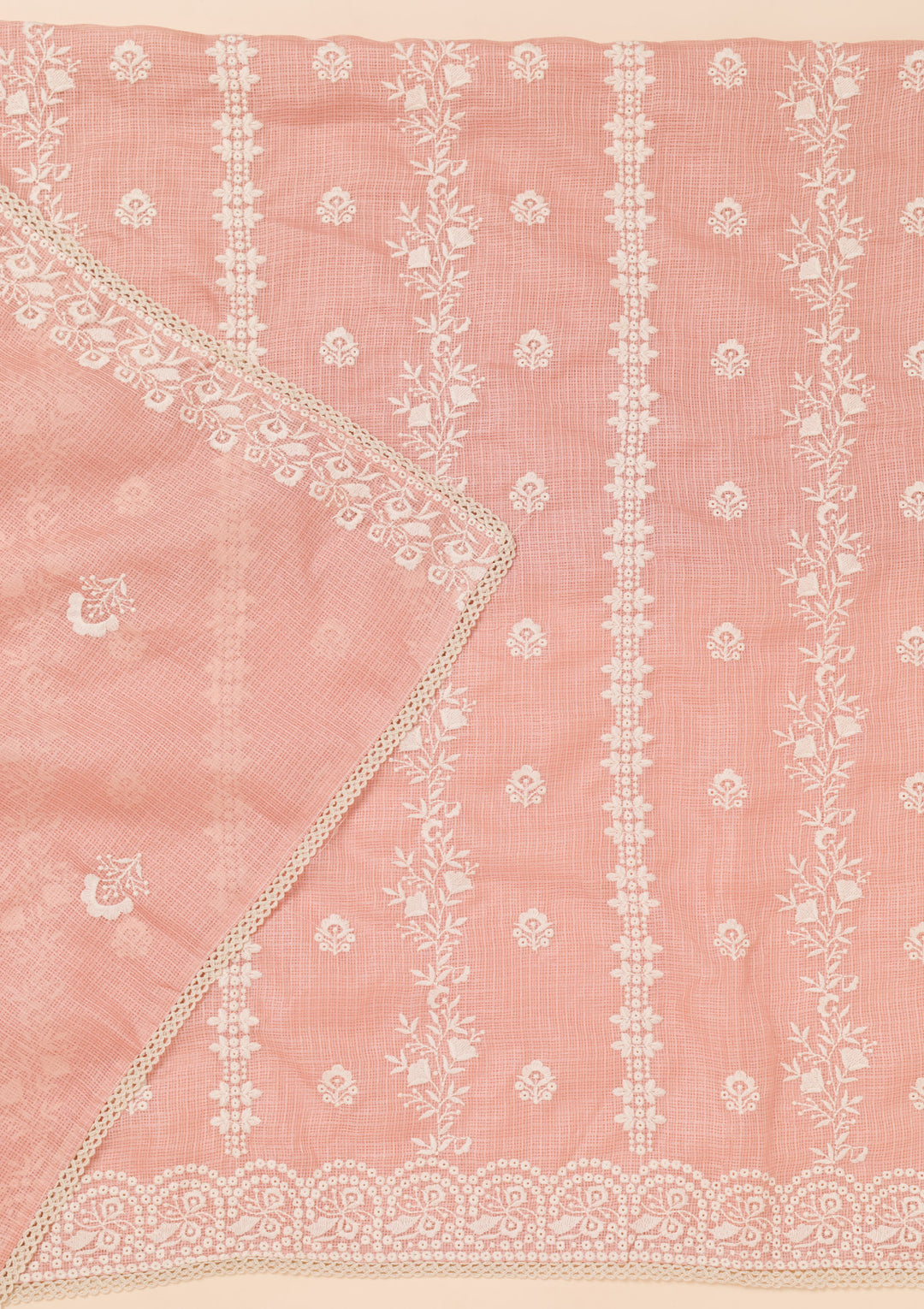 Peach Threadwork Cotton Blend Unstitched Salwar Suit