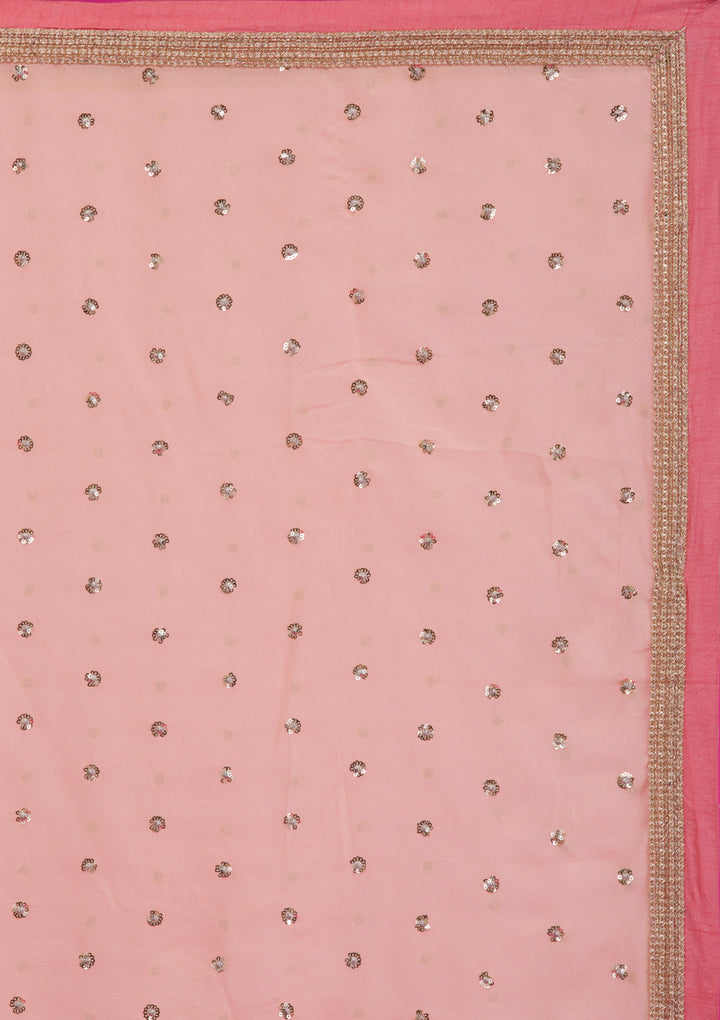 Peach Threadwork Georgette Readymade Lehenga-Koskii