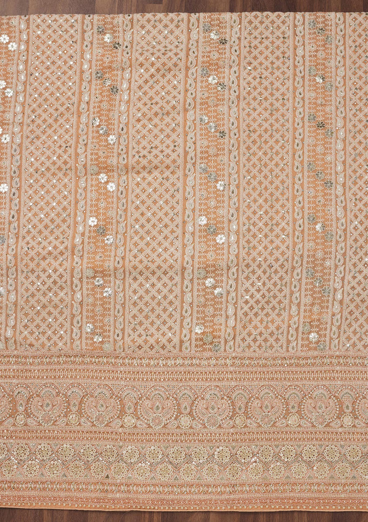 Peach Threadwork Georgette Unstitched Salwar Suit
