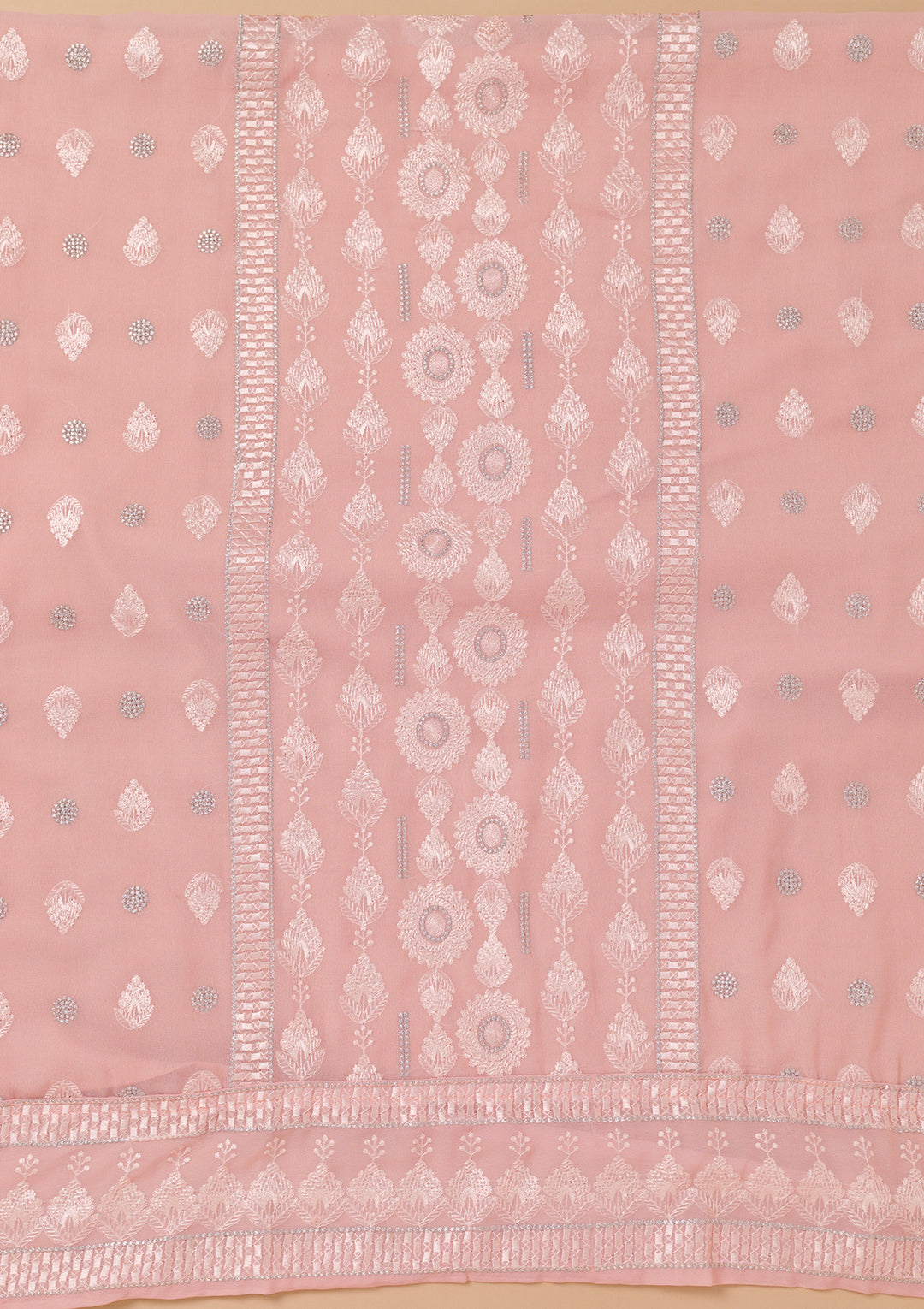 Peach Threadwork Georgette Unstitched Salwar Suit