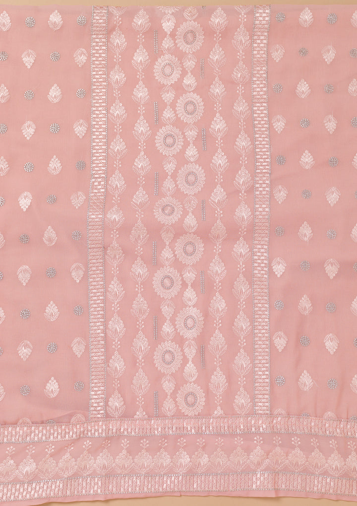 Peach Threadwork Georgette Unstitched Salwar Suit