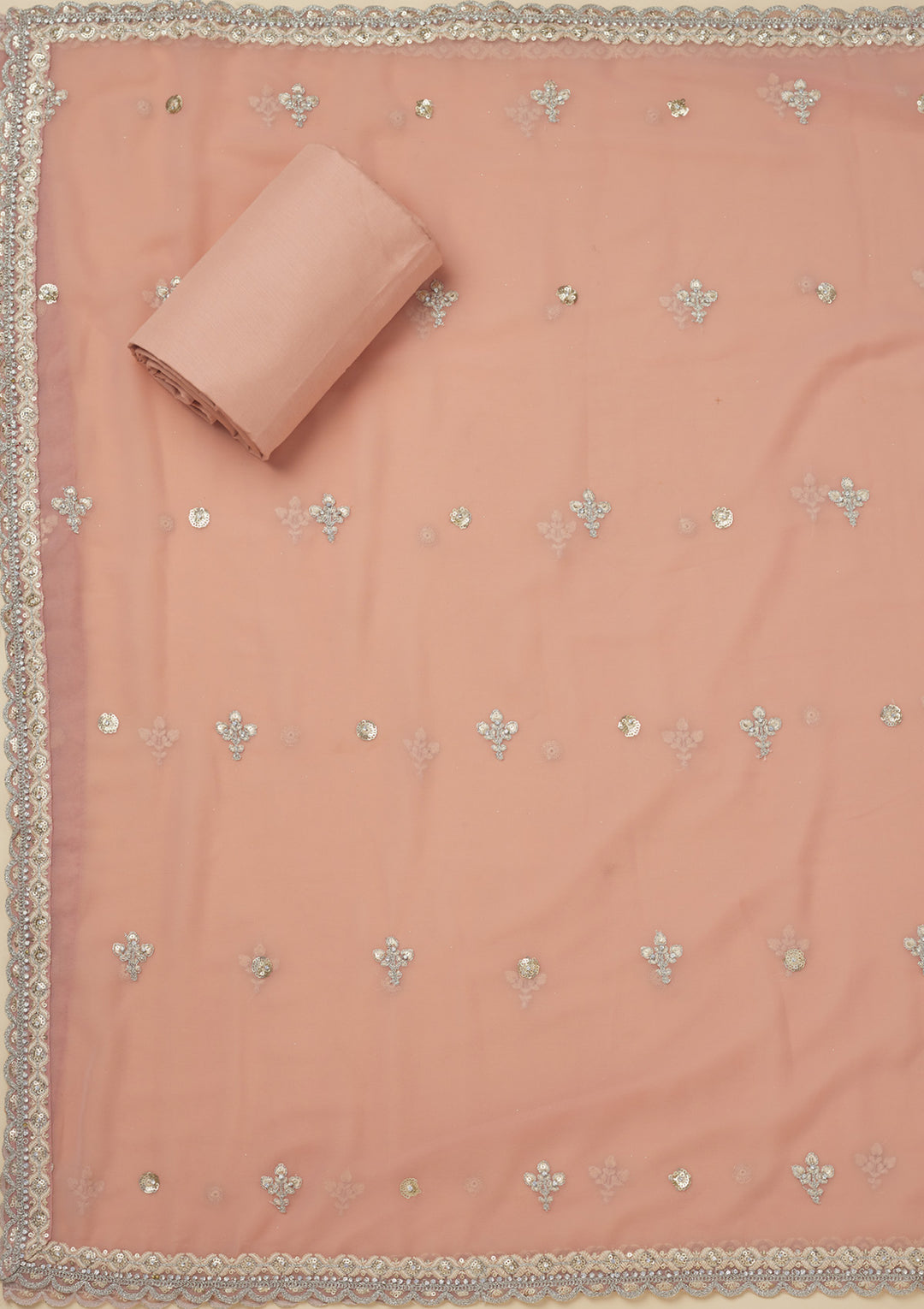 Peach Threadwork Georgette Unstitched Salwar Suit